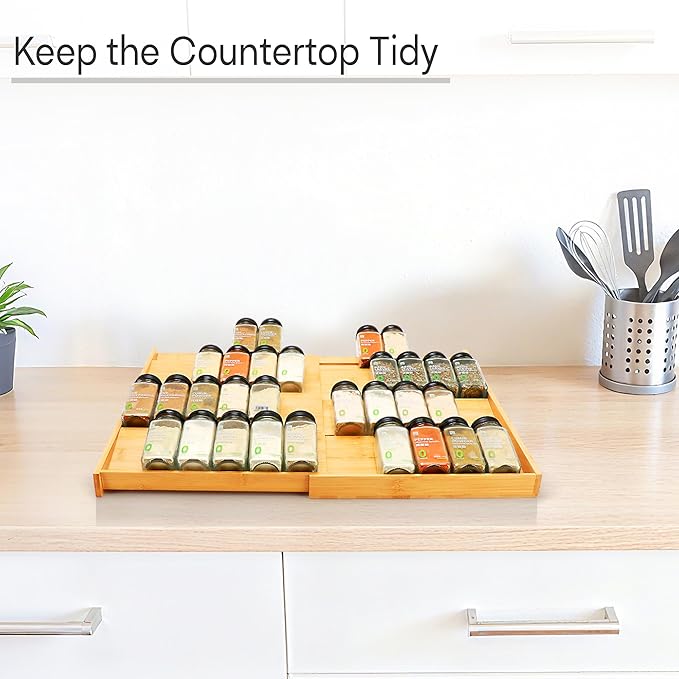 Bamboo Spice Drawer Organizer, (Need 3.1” Deep Drawer) Expandable 4 Tier Spice Rack for Cabinet (From 12" to 23" Wide), Seasoning Storage Insert, Spice Organizer for Drawer,Jars Not Included - Image 5