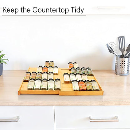 Bamboo Spice Drawer Organizer, (Need 3.1” Deep Drawer) Expandable 4 Tier Spice Rack for Cabinet (From 12" to 23" Wide), Seasoning Storage Insert, Spice Organizer for Drawer,Jars Not Included - Image 5