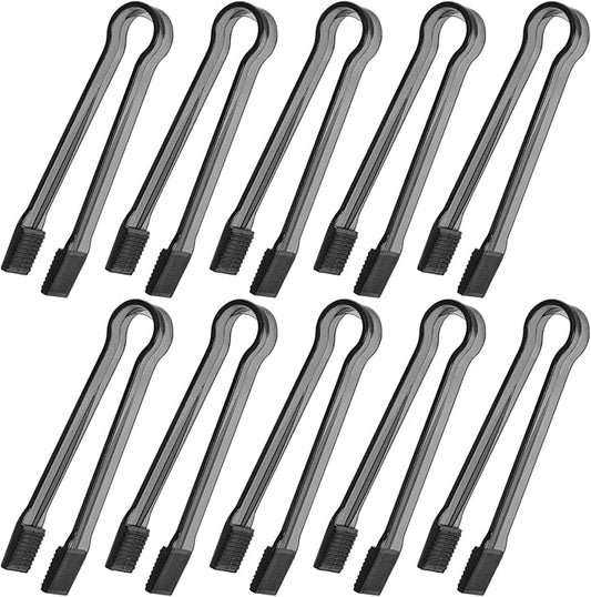 10 Pcs Plastic Buffet Serving Tongs, Clear Black Kitchen Tongs Mini Serving Utensil Tongs for Food Ice Salad Buffet Barbecue Cookies, 6.3 Inches
