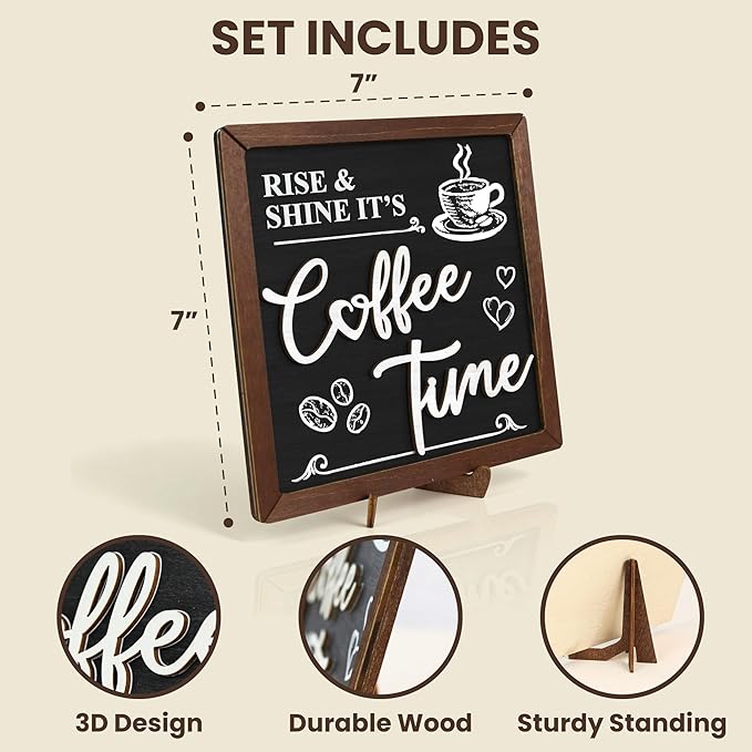 Woodamore Vintage Coffee Signs For Coffee Station Decorations - Coffee Bar Decor Accessories, Wood Farmhouse Cafe Signs For Kitchen Table Top Decor - Image 2