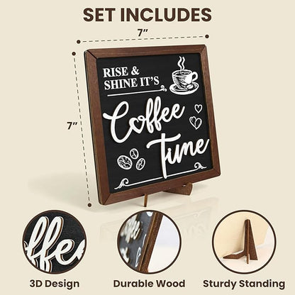 Woodamore Vintage Coffee Signs For Coffee Station Decorations - Coffee Bar Decor Accessories, Wood Farmhouse Cafe Signs For Kitchen Table Top Decor - Image 2