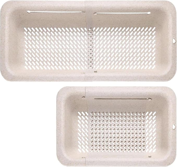 LASSHSWA Collapsible Colander for Kitchen, Over the Sink Strainer Basket for Kitchen, Fruit Pasta Food Strainer Expandable Plastic Colander BPA Free (Straw) by LASSHSWA