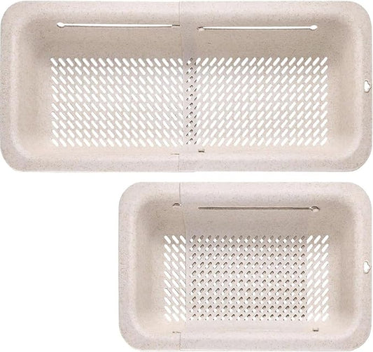 LASSHSWA Collapsible Colander for Kitchen, Over the Sink Strainer Basket for Kitchen, Fruit Pasta Food Strainer Expandable Plastic Colander BPA Free (Straw) by LASSHSWA
