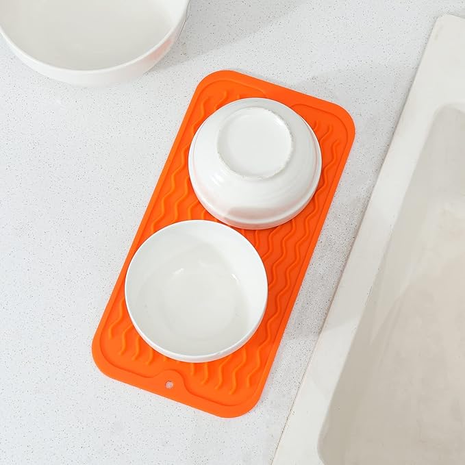 MicoYang Silicone Dish Drying Mat for Multiple Usage,Easy clean,Eco-friendly,Heat-resistant Silicone Mat for Kitchen Counter or Sink,Refrigerator or Drawer Liner Orange S 12 inches x 6 inches - Image 8