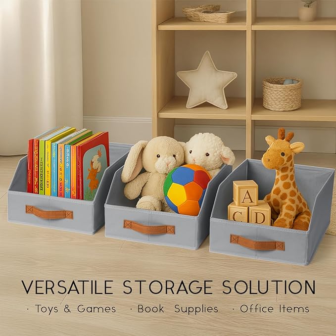 Homsorout Fabric Storage Bins for Organizing - 12 Pack Large Trapezoid Collapsible Storage Bins with Front Handle, Closet Organizers and Storage for Bedroom, Home Shelves, Small Spaces, Grey - Image 9