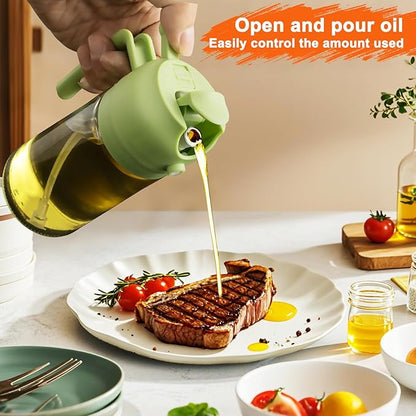 2 in 1 Glass Oil Sprayer & Dispenser,16oz/470ml Olive Cooking, Air Fryer, and Salad, for Kitchen Gadgets and Air Fryer Accessories, w/Stickers (Green) - Image 5