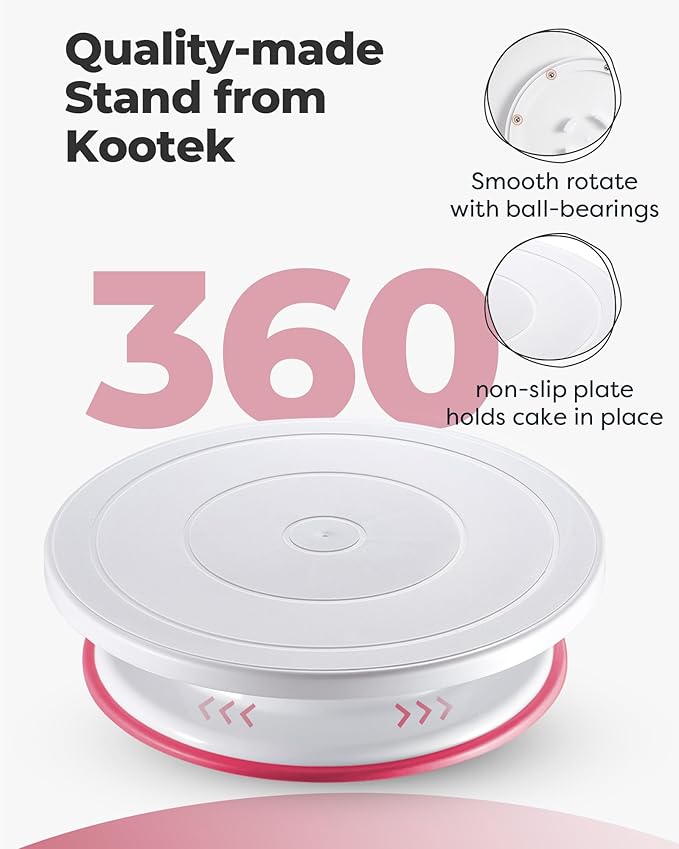 Kootek 71PCs Cake Decorating Kit, Baking Supplies Tools - Includes Cake Stand Turntable, 12 Icing Piping Tips Set, 2 Frosting Spatulas, 3 Scrapers, 50+2 Piping Bags, Coupler, Video Tutorial, Booklet - Image 3