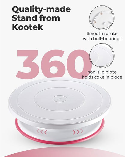 Kootek Cake Decorating Kit Baking Supplies Set Cake Turntable with 2 Frosting Straight Angled Spatula 3 Icing Smoother Scrapers Baking Accessories Tools for Beginners and Pros, Mother's Day, Pink - Image 3