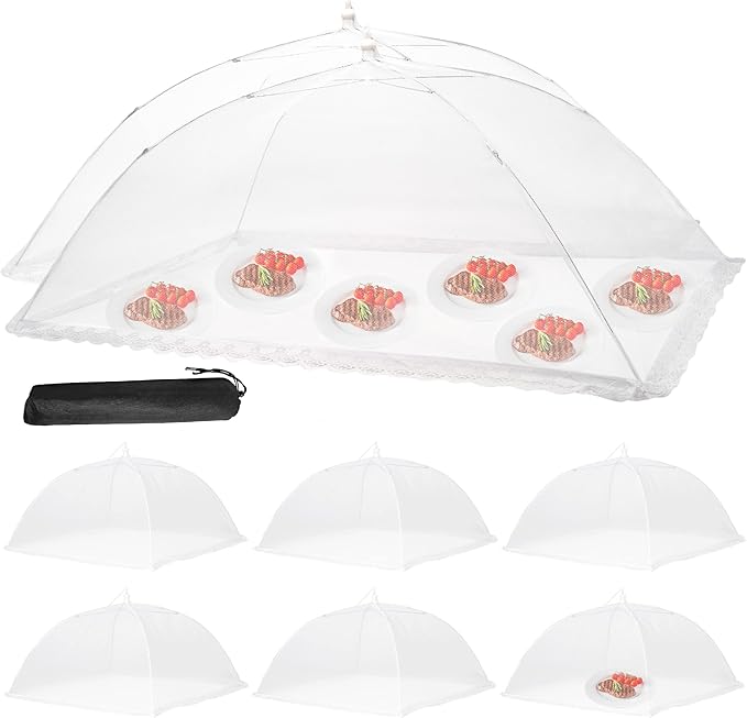 Food Cover Food Tent Set, 2 Extra Large 40"X24" and 6 Standard 17"X17" Mesh Food Covers for Outside, 8 Pack Collapsible, Reusable Pop-Up Umbrella Food Nets for Picnics, Outdoor Camping, Parties, BBQ by LETAAKA