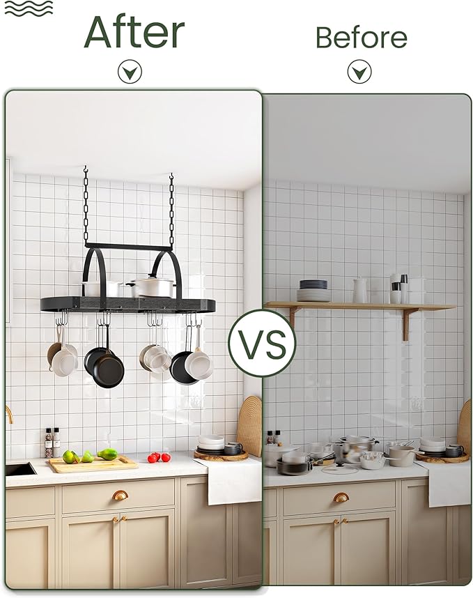 CHOEZON Hanging Pot Rack, Pot Hanger for Kitchen, Ceiling Mounted Pot Holder, Cookware Organizer with 12 S-Shaped Hooks, for Pot, Pan Storage, Space-Saving, Charcoal Black and Black TPR08BCC1 - Image 7
