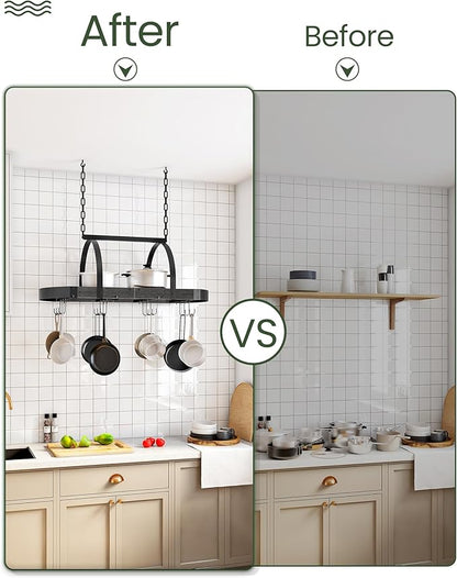 CHOEZON Hanging Pot Rack, Pot Hanger for Kitchen, Ceiling Mounted Pot Holder, Cookware Organizer with 12 S-Shaped Hooks, for Pot, Pan Storage, Space-Saving, Charcoal Black and Black TPR08BCC1 - Image 7