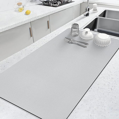 LOPNUR Kitchen Dish Drying Mat, 31.5"x17" Dish Drying Mats for Kitchen Counter, Diatomite Coffee Mat, Super Absorbent Dish Drying Pad, Heat Resistant Mat with Anti-slip Rubber Backed, Light Grey by LOPNUR