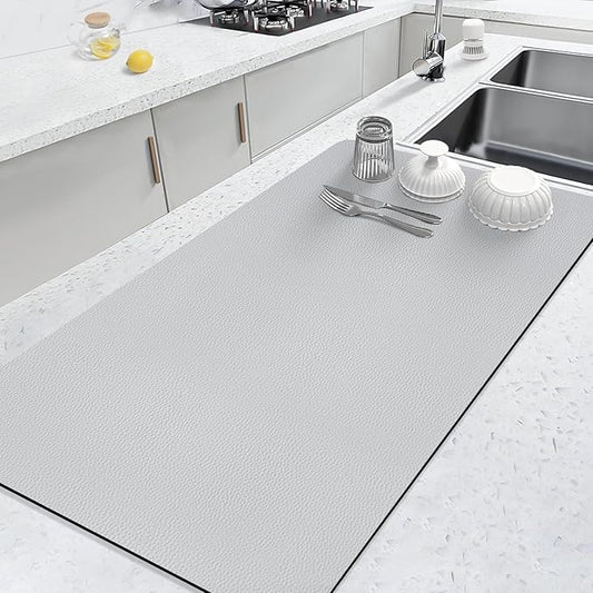 LOPNUR Kitchen Dish Drying Mat, 31.5"x17" Dish Drying Mats for Kitchen Counter, Diatomite Coffee Mat, Super Absorbent Dish Drying Pad, Heat Resistant Mat with Anti-slip Rubber Backed, Light Grey by LOPNUR