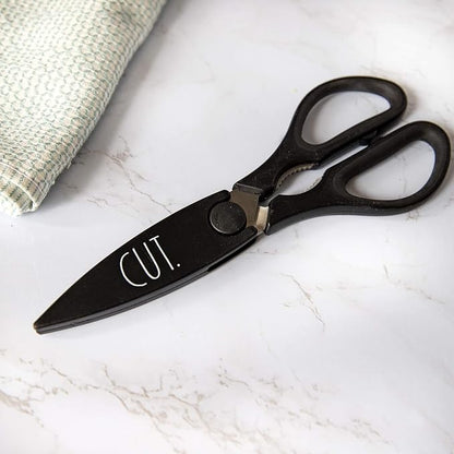 Rae Dunn Kitchen Scissors- Stainless Steel Kitchen Shears, Cooking Scissors for Cutting Meat, Chicken, Herbs and Produce with Blade Cover and Soft Grip Handles (Multi 2 Pack)