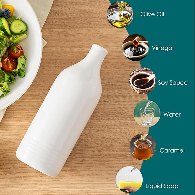 vancasso 20 Oz Ceramic Olive Oil Dispenser Bottle, Bottle Dispenser with Spout and Funnel for Kitchen,Suitable for Oil, Vinegar, Coffee Syrups & Other Liquids, White - Image 5