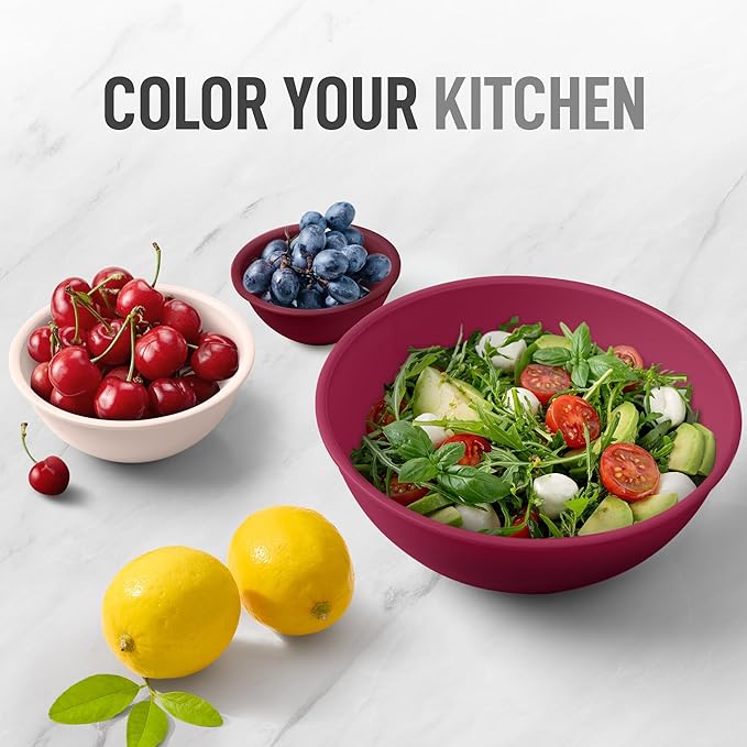 Zulay Kitchen 12 Piece Plastic Mixing Bowls with Lids Set - Leak-Proof Microwave & Freezer Safe Stackable Mixing Bowl Set for Preparing, Serving and Storing - Non-Slip Large Nesting Bowls (Red Ombre) - Image 6