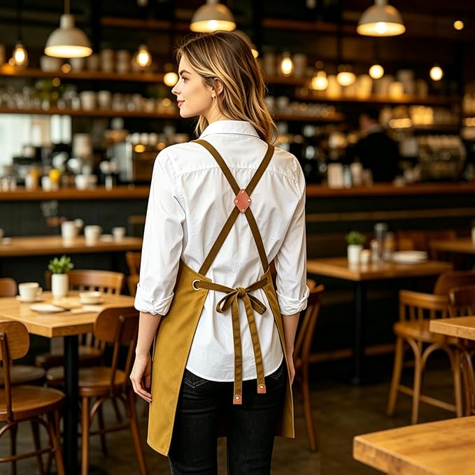 AFUN Chef Aprons for Women Men with Oversized Pockets, 12-Ounce Cotton Canvas Cross Back Water Repellent Apron (Brown) - Image 3