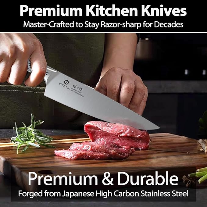imarku Knife Set, 14 Piece Premium Japanese High-Carbon Stainless Steel Knife Block Set, Ultra-Sharp Kitchen Knife Set with Sharpener, Ideal Home Cooking Gift for Mom - Image 2