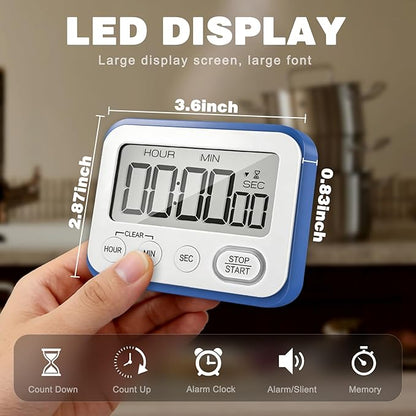 Digital Kitchen Timer Magnetic Loud Alarm, Large LCD Screen Silent/Beeping Multi-Function for Teachers Classroom Kids, Blue - Image 6