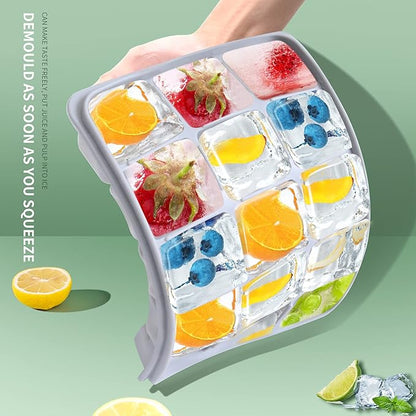 Ice Cube Trays Set of 2, Easy Release 15 Flexible Silicone Ice Cube Molds with Removable Lid Reusable Freezer Ice Trays Stackable for Whiskey, Baby Food, BPA Free (BLUE+GRAY) - Image 5