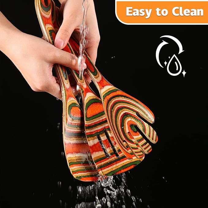 7Pcs Pakkawood Kitchen Utensils Set for Cooking, Wooden Spoons for Cooking, Safe Eco-Friendly, Non-Stick, Wooden Utensil for Cooking,Wooden Cookware Set, Housewarming Kitchen Gifts, Colorful