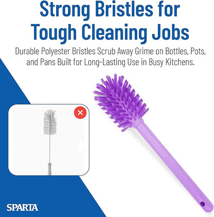 SPARTA Large Water Bottle Brush Ideal for Wide-Mouth Jars, Bottles and Tumblers, Dishwashing Tool with Handle for Home and Commercial Kitchens, Plastic, 16 Inches, Purple (Pack of 4)