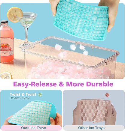 Mini Ice Cube Trays Set of 2-160 Small Ice Cubes Silicone Mold for Whiskey, Cocktails, Water Bottles - BPA Free Flexible & Stackable Ice Maker (Cyan&Purple) - Image 4