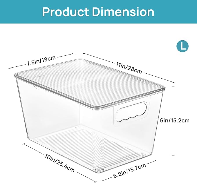 Vtopmart 10 Pack Clear Stackable Storage Bins with Lids, Large Plastic Containers with Handle for Pantry Organizer and Storage,Perfect for Kitchen,Fridge,Cabinet, Closet,Bathroom Organization - Image 2
