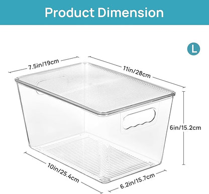 Vtopmart 12 Pack Clear Stackable Storage Bins with Lids, Large Plastic Containers with Handle for Pantry Organizer and Storage,Perfect for Bathroom,Cabinet,Kitchen,Fridge,Closet Organization - Image 2