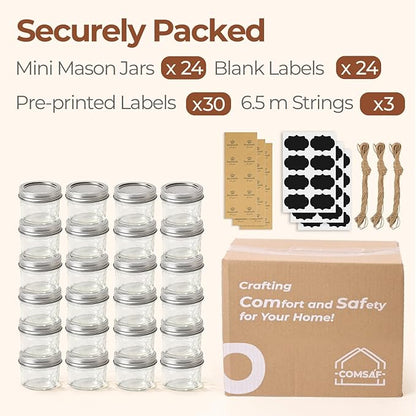ComSaf Small Regular Mouth Mason Jars Bulk 4oz 24PCS Mini Mason Containers, Small Canning Jars, 4 oz Glass Jar with Lids for Mustards, Dipping Sauces, Jelly, DIY Candle Decor, Wedding Shower Favors - Image 8