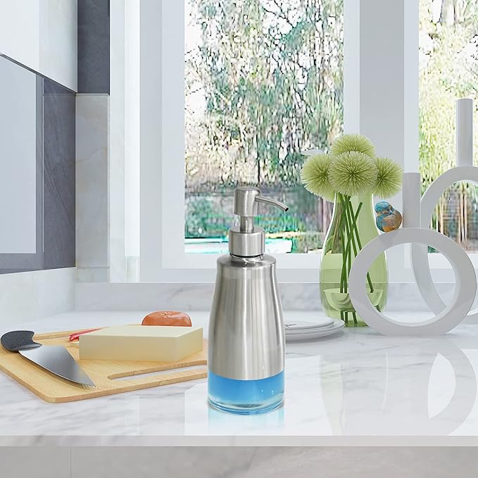 AUMIO 2 Pack Soap Dispenser Stainless Steel Case Glass Liner Hand Pump Dispenser, Refillable Liquid Hand Soap Dispenser for Bathroom & Kitchen - Brushed Nickel - Image 8