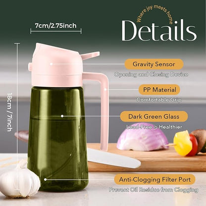 YARRAMATE 16oz/470ml Light-Blocking Dark Oil Sprayer for Cooking, 2 in 1 Olive Oil Dispenser Bottle for Kitchen, Dark Green Glass Oil Bottle, Food-Grade Oil Mister for Air Fryer, BBQ (PeachPink) - Image 9