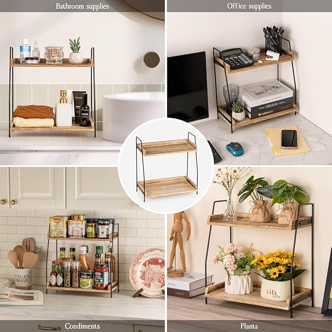 ANBOXIT Countertop Coffee Station Organizer, 2 Tier Wooden Shelf for Coffee Bar Accessories, Condiment Storage Caddy for Kitchen, Home, Office - Brown - Image 6