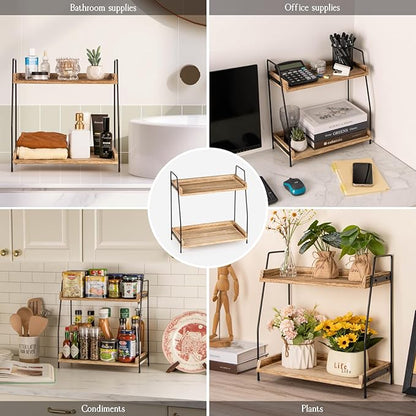 ANBOXIT Countertop Coffee Station Organizer, 2 Tier Wooden Shelf for Coffee Bar Accessories, Condiment Storage Caddy for Kitchen, Home, Office - Brown - Image 6