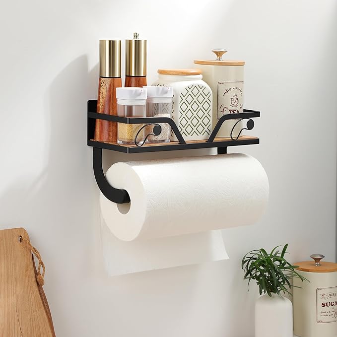SUNTECH Magnetic Paper Towel Holder for Fridge, Black Kitchen Roll Holder with Shelf Wall Mount, Magnetic Spice Rack Organizer with Funny Memes for Kitchen, RV, Garage - Image 5