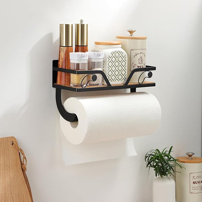 SUNTECH Magnetic Paper Towel Holder for Fridge, Black Kitchen Roll Holder with Shelf Wall Mount, Magnetic Spice Rack Organizer with Funny Memes for Kitchen, RV, Garage - Image 5