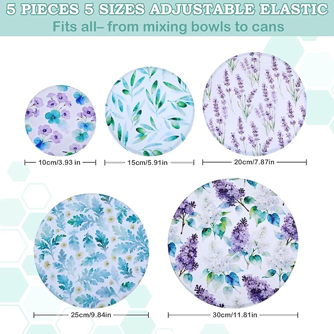 5-Size Reusable Beeswax Bowl Covers for Bread Proofing, Cotton Cloth Flexible Beeswax Wraps for Food Storage(Lilacs) - Image 2