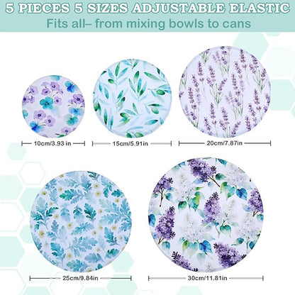 5-Size Reusable Beeswax Bowl Covers for Bread Proofing, Cotton Cloth Flexible Beeswax Wraps for Food Storage(Lilacs) - Image 2