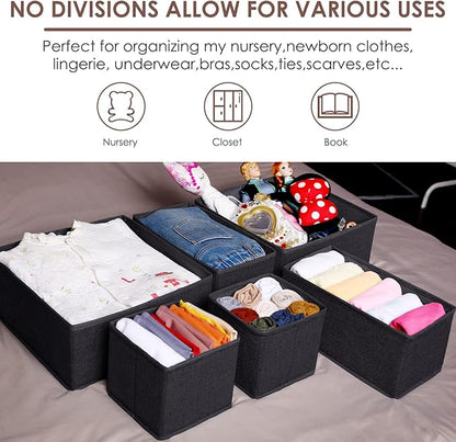 Criusia 6 Pack Clothes Drawer Organizer Dividers, Fabric Foldable Closet Dresser Drawer Organizer for Clothing, Bra Sock Underwear Drawer Organizer for Nursery Bedroom Organization (6 Bins, Black) - Image 8