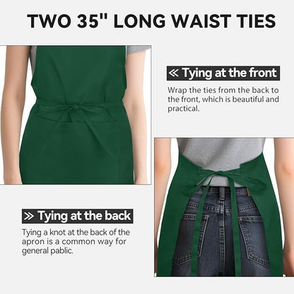 NLUS 2 Pack Kitchen Aprons with 2 Pockets for Women Men, Chef Aprons for Baking BBQ Cooking, Green - Image 5