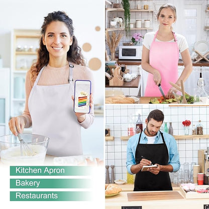 Jubatus 2 Pack 3 Pockets Adjustable Bib Apron Chef Kitchen Cooking Aprons for Women Men, White - Image 7