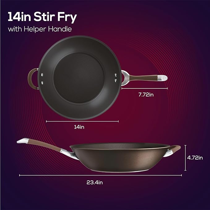 Circulon Symmetry Hard Anodized Nonstick Stir Fry / Wok Pan with Helper Handle - 14 Inch, Chocolate - Image 3