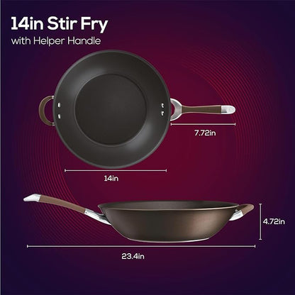 Circulon Symmetry Hard Anodized Nonstick Stir Fry / Wok Pan with Helper Handle - 14 Inch, Chocolate - Image 3