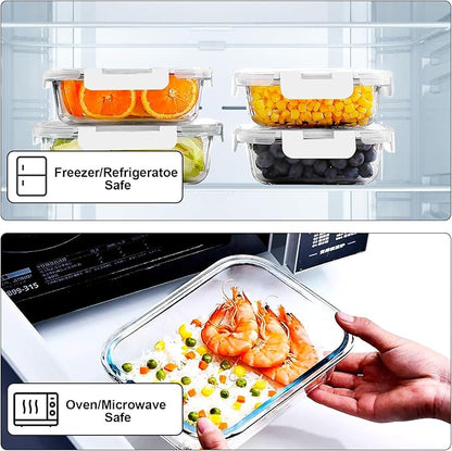 VERONES 10Pack Glass Meal Prep Containers, Airtight Glass Lunch Containers,Stackable Food Storage Containers Set with Lids,Exclusive of BPA, for Microwave,Oven, Freezer&Dishwasher Friendly,White - Image 4