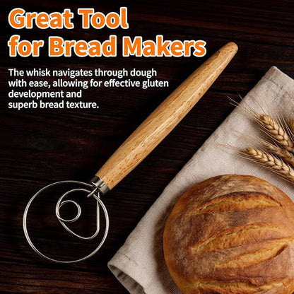 Polly Online Dough Whisk,Wooden Handle Danish Sourdough Whisk with Stainless Steel Dough Hook for Bread, Pastry or Pizza Dough 13 Inch 1-PACK - Image 8