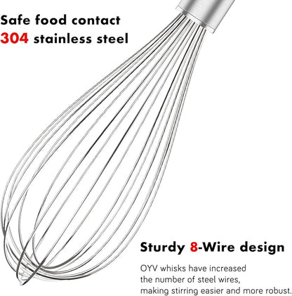 OYV 304 Stainless Steel Whisk Set, Dishwasher Safe Rustproof Metal Whisk, Professional Balloon Wire Whisks for Kitchen Cooking, Perfect For Blending, Whisking, Baking, Beating, 3 Packs (8" 10" 12") - Image 3