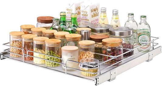 VEVOR 21.5" Wx21 Dx3.5 H Pull Out Cabinet Organizer, Heavy Duty Slide Out Pantry Shelves, Chrome-Plated Steel Roll Out Drawers, Storage for Home, Under Sink, 23" Wx22 Dx7 H Install Size for Cabinet