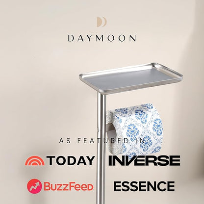 Day Moon™ - Toilet Paper Holder - Modern Roll Holder for Bathroom - 1 Pack - Free Standing - with Shelf, Brushed Nickel - Image 6