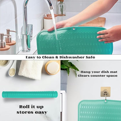 ZLR Large Silicone Dish Drying Mat (16" x 18") - XL Heavy Duty Drainboard Mat for Pots, Pans & Family Loads - Heat Resistant Trivet & Counter Protector, Easy Clean (Mint Green) - Image 4