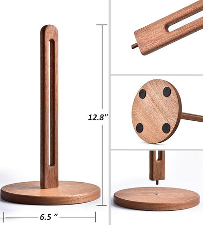 KitchLife Acacia Wooden Paper Towel Holder Countertop, 6.5" Jumbo Base, Fits Jumbo Rolls, Large Freestanding Dark Wood Paper Towel Stand Upgraded Dispenser Organizer with Non-Slip Base - Image 2